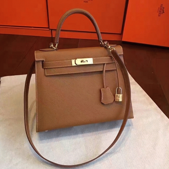 Brown Epsom Faux Luxury Hermes Kelly Sellier 28cm Elegant Purse angle 5