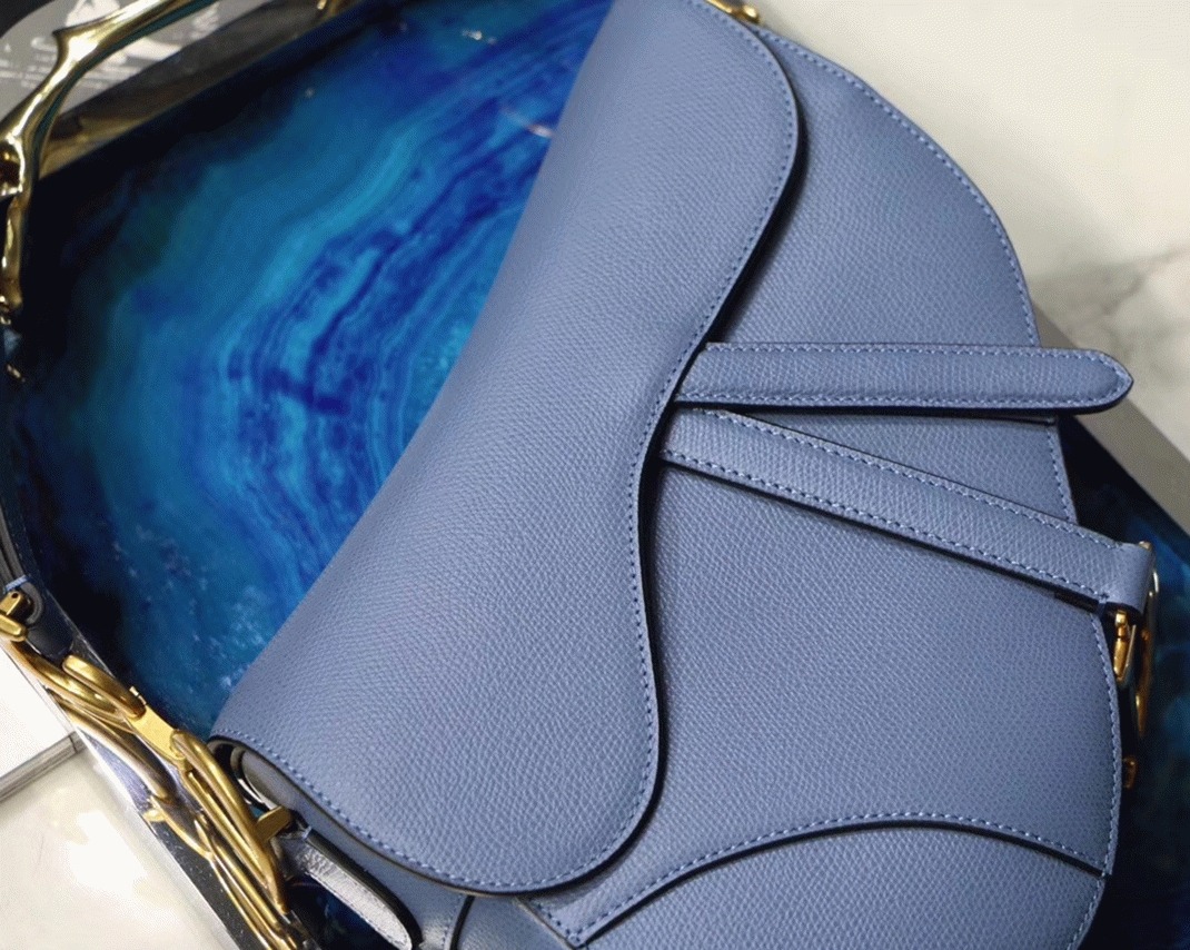 Dior Saddle Bag Knockoff in Denim Blue Grained Calfskin angle 3