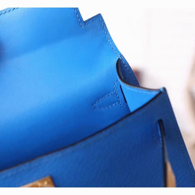Blue Hydra Chevre Replica Hermes Kelly 20cm Petite Handbag angle 3