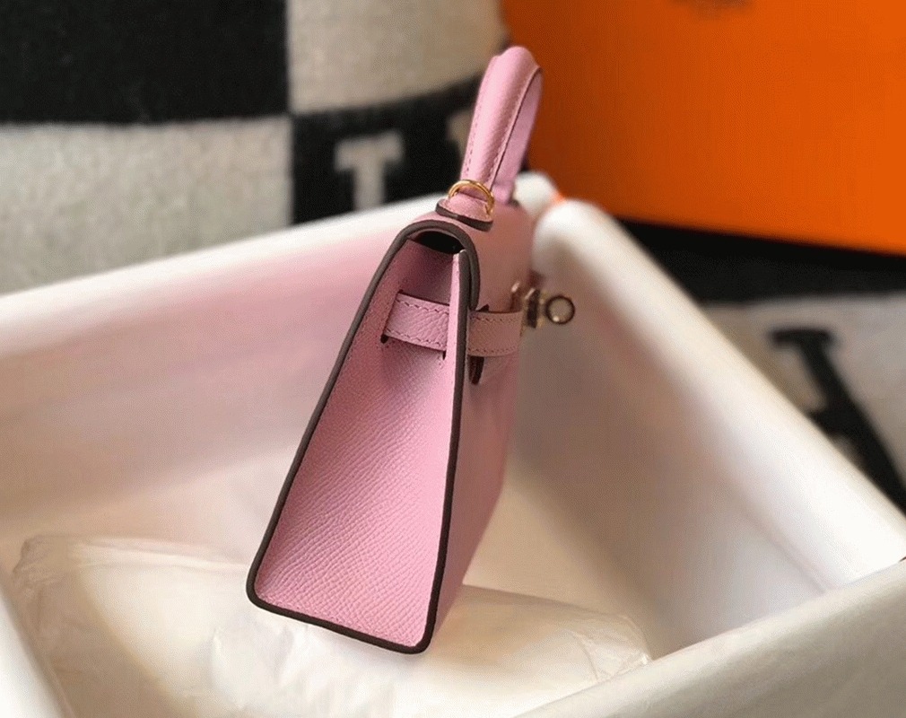 Hermes Kelly Mini II Bag Fake in Mauve Sylvestre angle 4