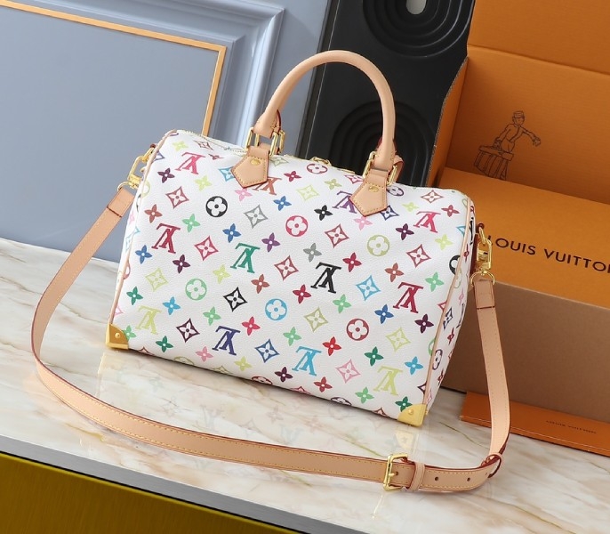 LV X TM Multicolored Speedy Bandouliere 30 In White angle 2