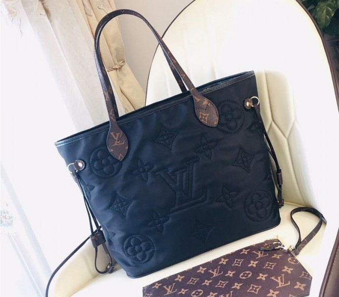 Louis Vuitton Econyl Regenerated Nylon Neverfull MM Tote In Black angle 3