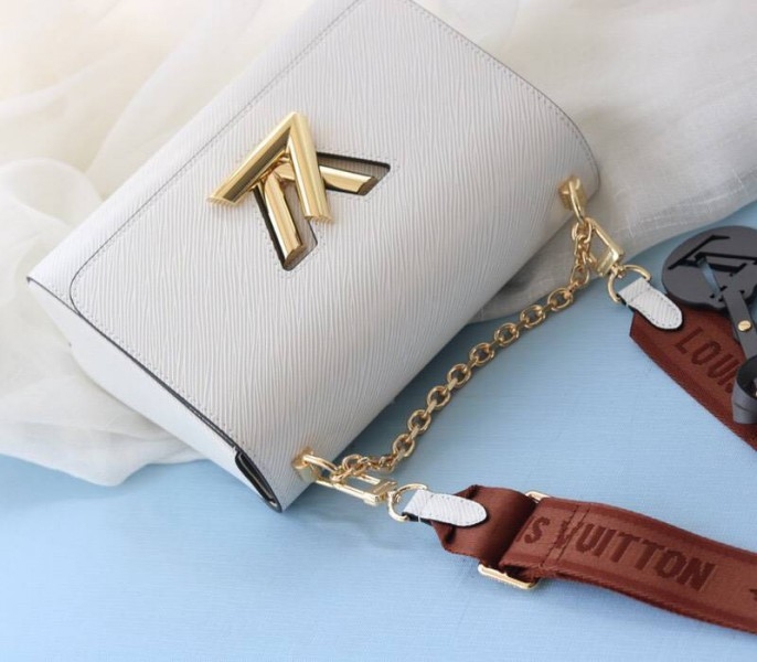 Louis Vuitton Epi Leather Twist MM Bag In Optic White With Jacquard Strap angle 4