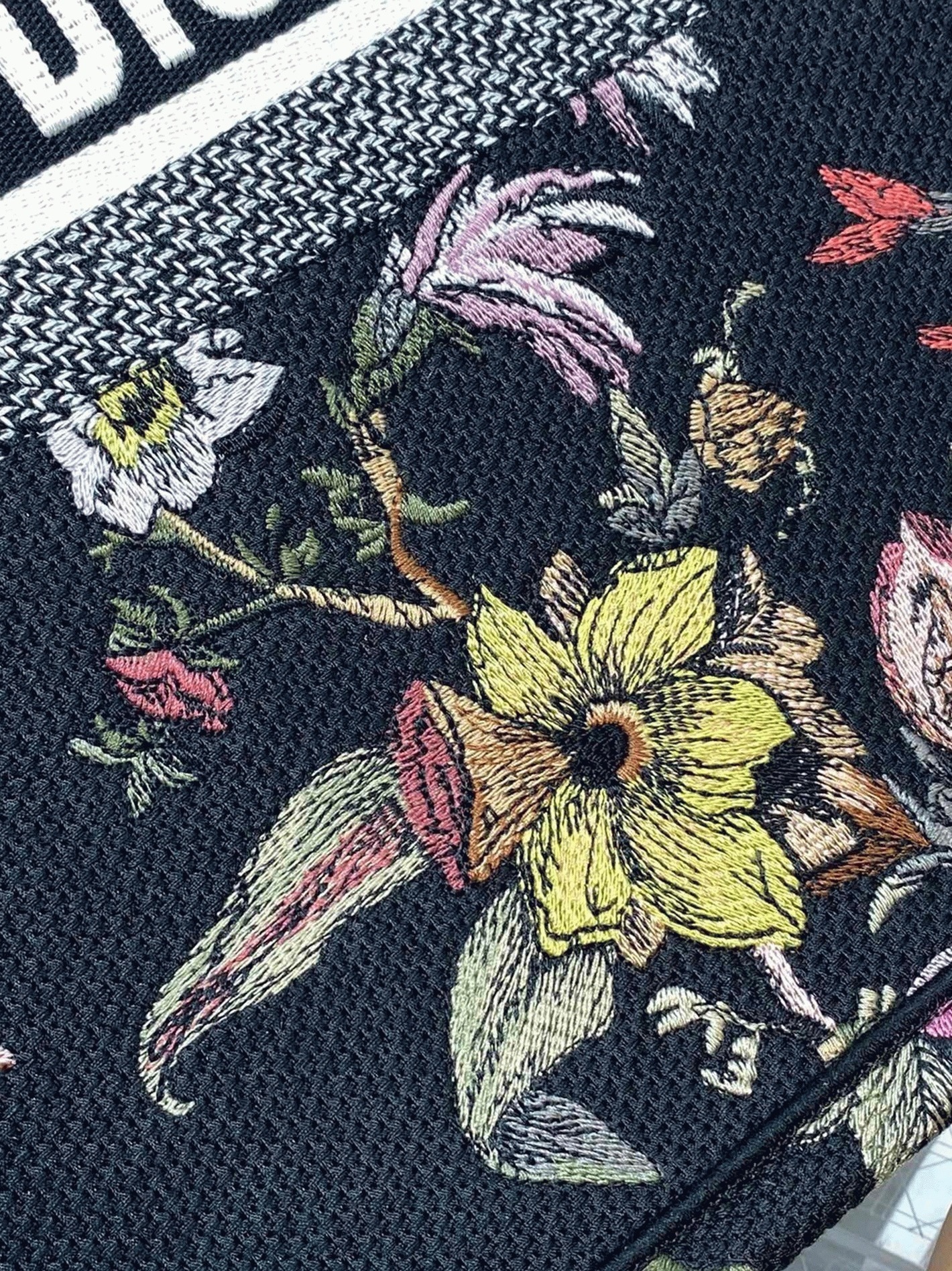Dior Large Book Tote Bag Faux in Black Jardin Botanique Embroidery angle 3