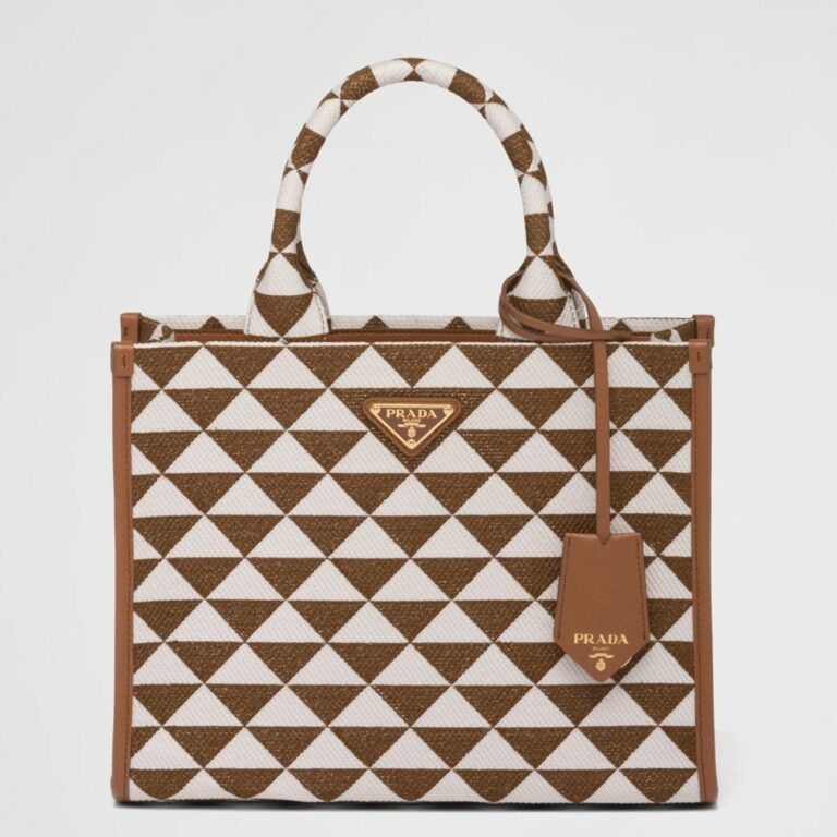 Prada Symbole Large Bag Replica in White/Brown Jacquard Fabric