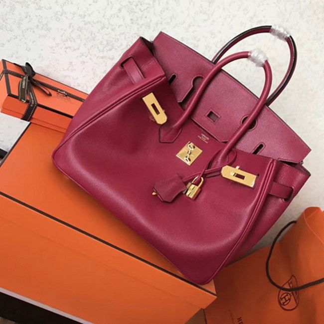 Ruby Tone Faux Designer Hermes Birkin 30cm Tote angle 5