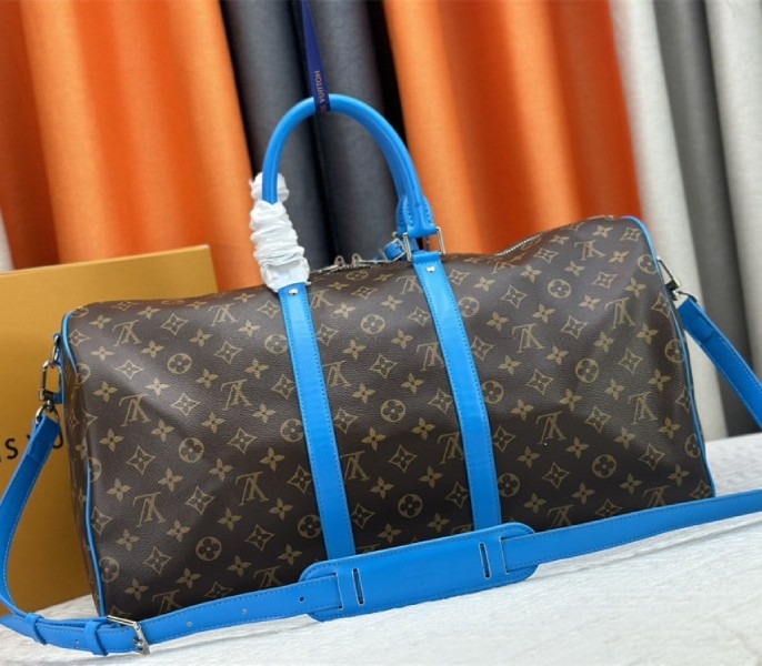 Louis Vuitton Monogram Macassar Canvas Keepall Bandouliere 50 In Gaston Blue angle 3