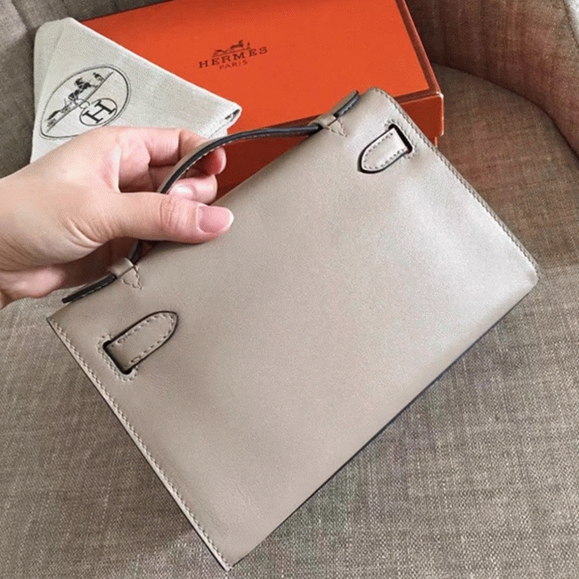 Hermes Grey Swift Top Replica Designer Kelly Pochette Soft Purse angle 5