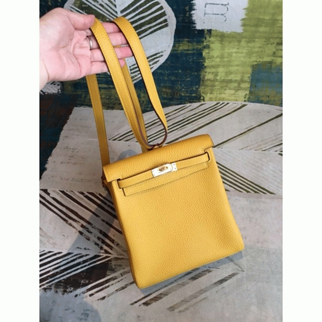 Yellow Clemence Fake Hermes Kelly Ado PM Backpack angle 2