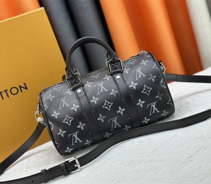 Louis Vuitton Brushed Monogram Keepall Bandouliere 25 City Bag In Black angle 4