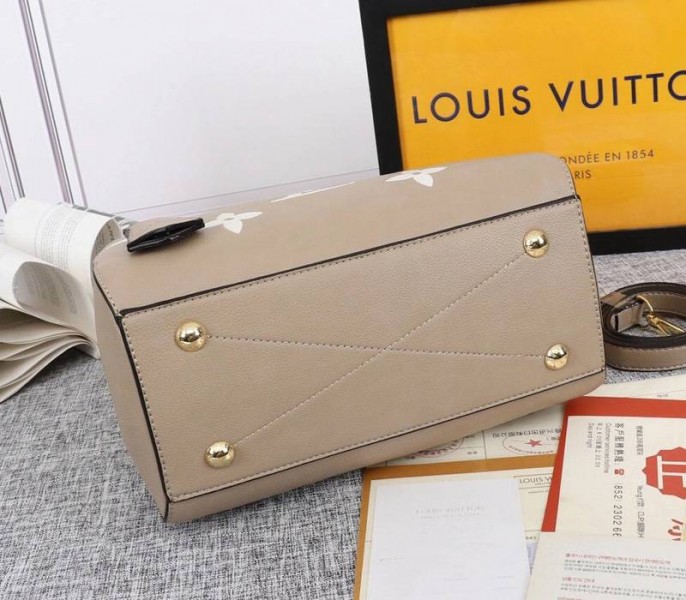 Louis Vuitton Monogram Empreinte Montaigne BB In Tourterelle Gray angle 4