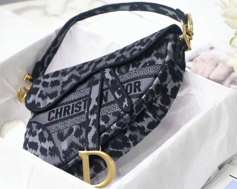 Dior Saddle Bag Replica in Grey Mizza Embroidery angle 4