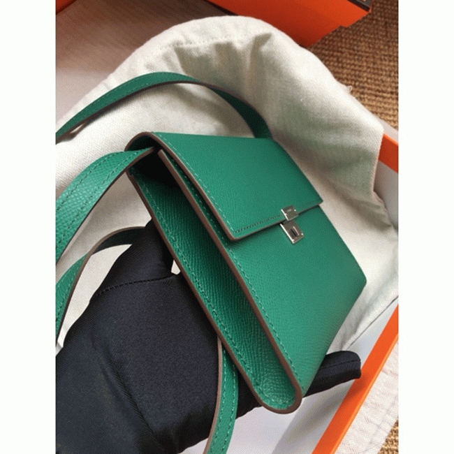 Green fake designer Hermes Clic wallet with strap angle 5