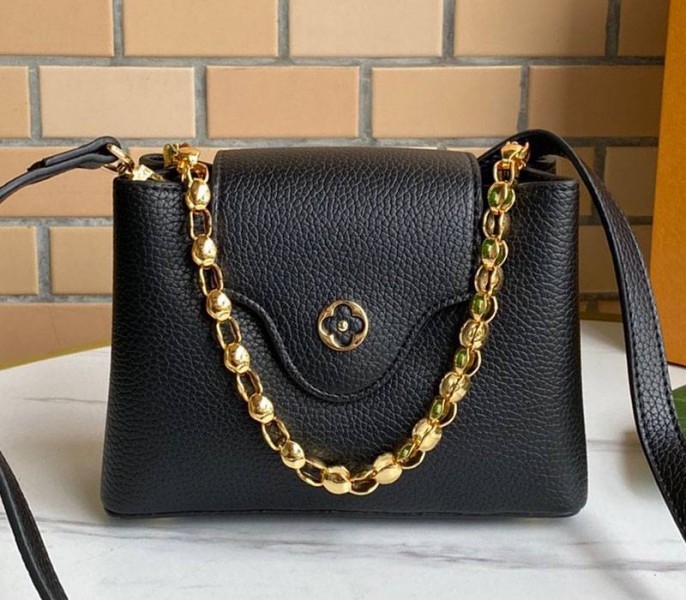 Louis Vuitton Capucines Mini Chain Bag In Black angle 3