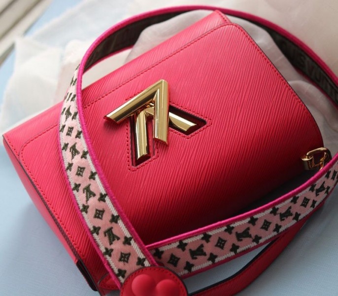 Louis Vuitton Epi Leather Twist MM Handbag In Red With Embroidered Strap angle 5