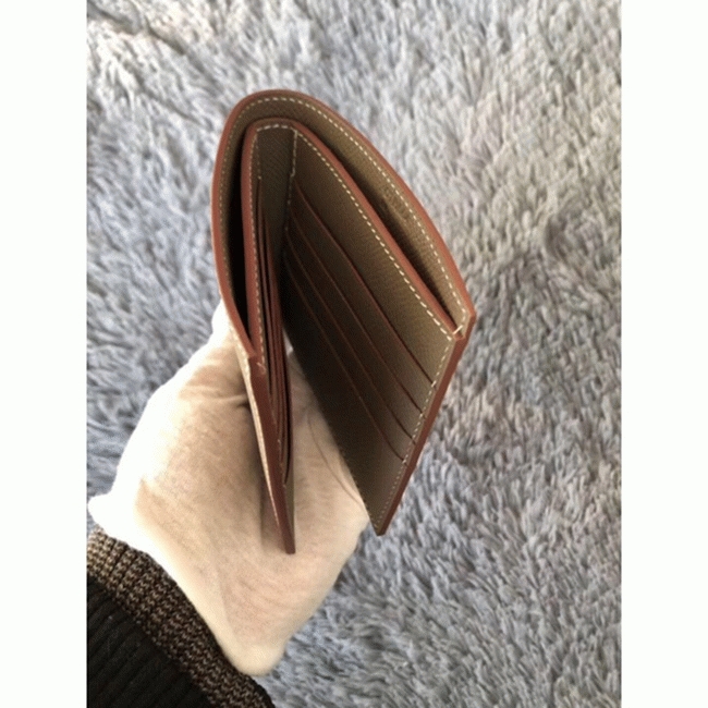 Taupe best replica Hermes Copernic compact wallet angle 4