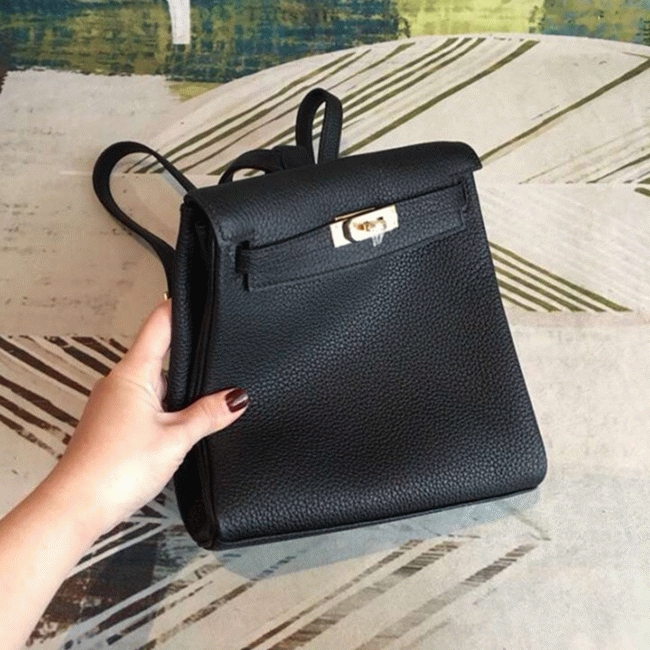 Black Clemence Knockoff Hermes Kelly Ado PM Everyday Backpack angle 2