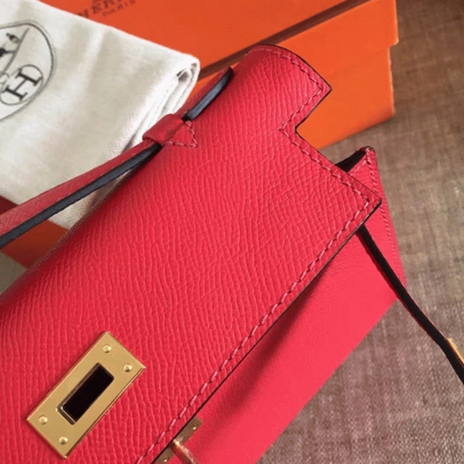 Hermes Red Epsom Fake Designer Kelly Pochette Classic Purse angle 5