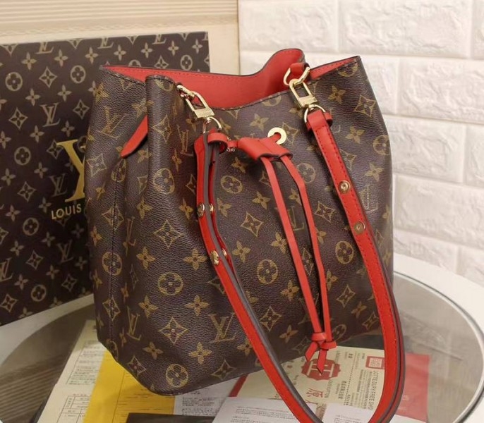 Louis Vuitton Monogram Canvas NeoNoe MM Bag In Coquelicot angle 2