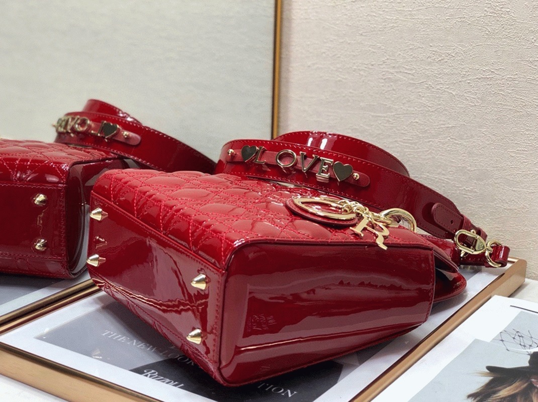 Dior Small Lady Dior My ABCDior Bag Fake in Red angle 2