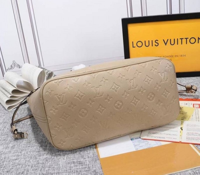 Louis Vuitton Monogram Empreinte Neverfull MM Tote In Beige angle 5