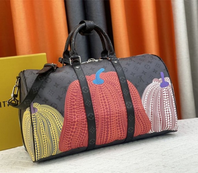 Louis Vuitton X YK Monogram Eclipse Reverse Keepall 45 Luggage In Pumpkin angle 5