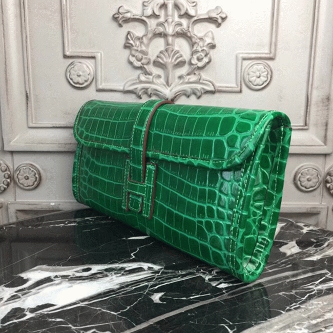 Bambou Knockoff Hermes Jige Elan 29 Green Accent Clutch angle 4