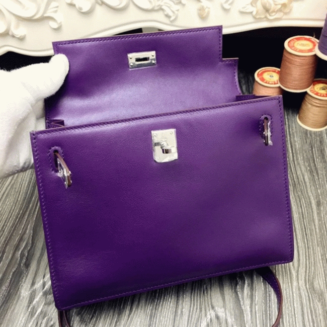 Purple Swift Leather Knockoff Hermes Kelly Danse Stylish Bag angle 5