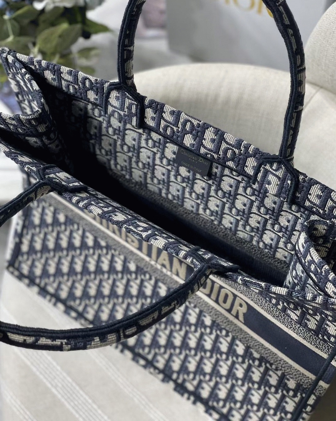 Dior Large Book Tote Bag Fake in Blue Dior Oblique Embroidery angle 4