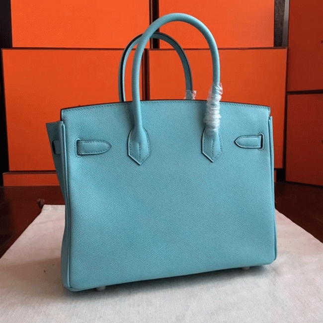 Blue Atoll Color Faux Designer Hermes Birkin 35cm Handbag angle 3