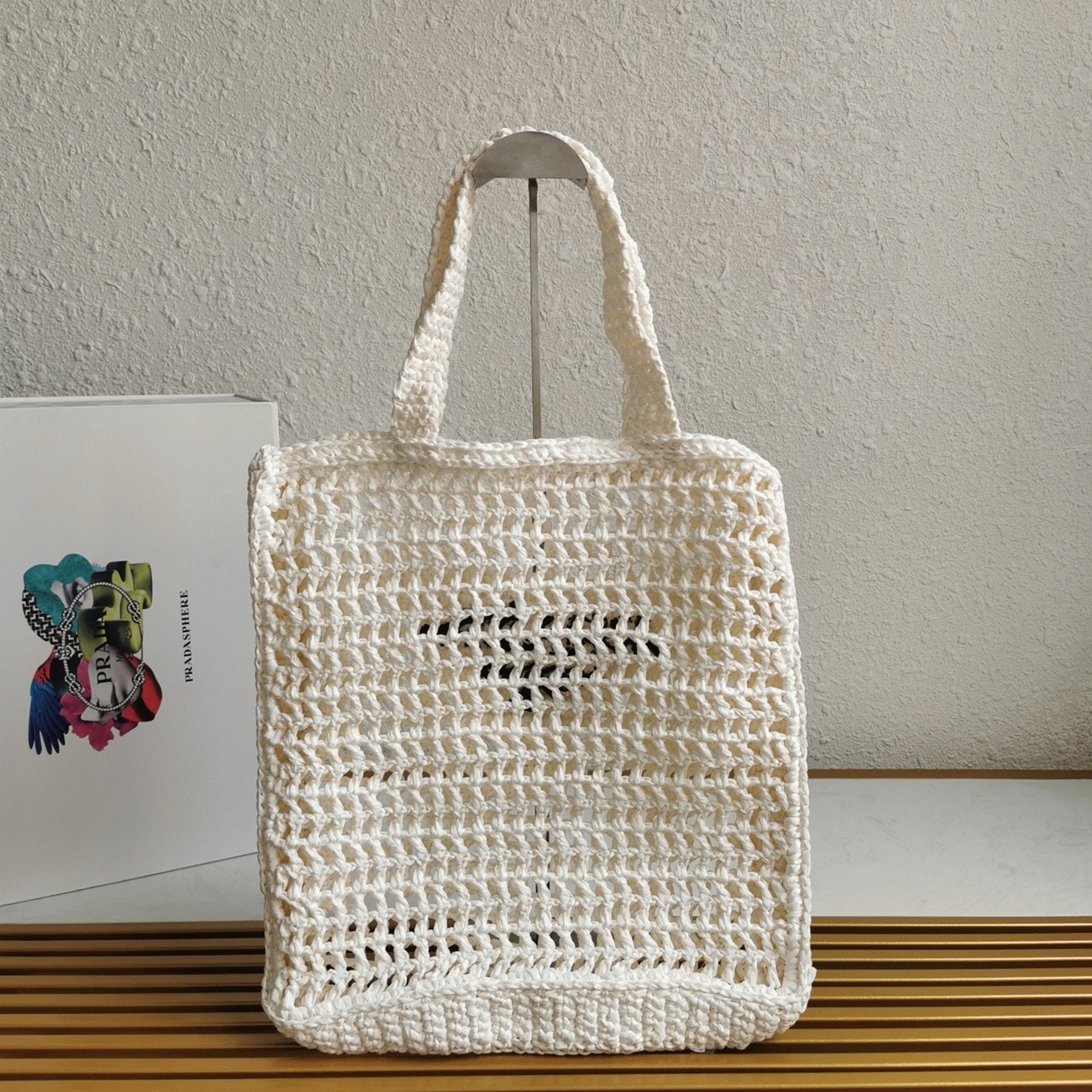 Prada Small Tote Bag Best Replica in White Woven Raffia angle 3