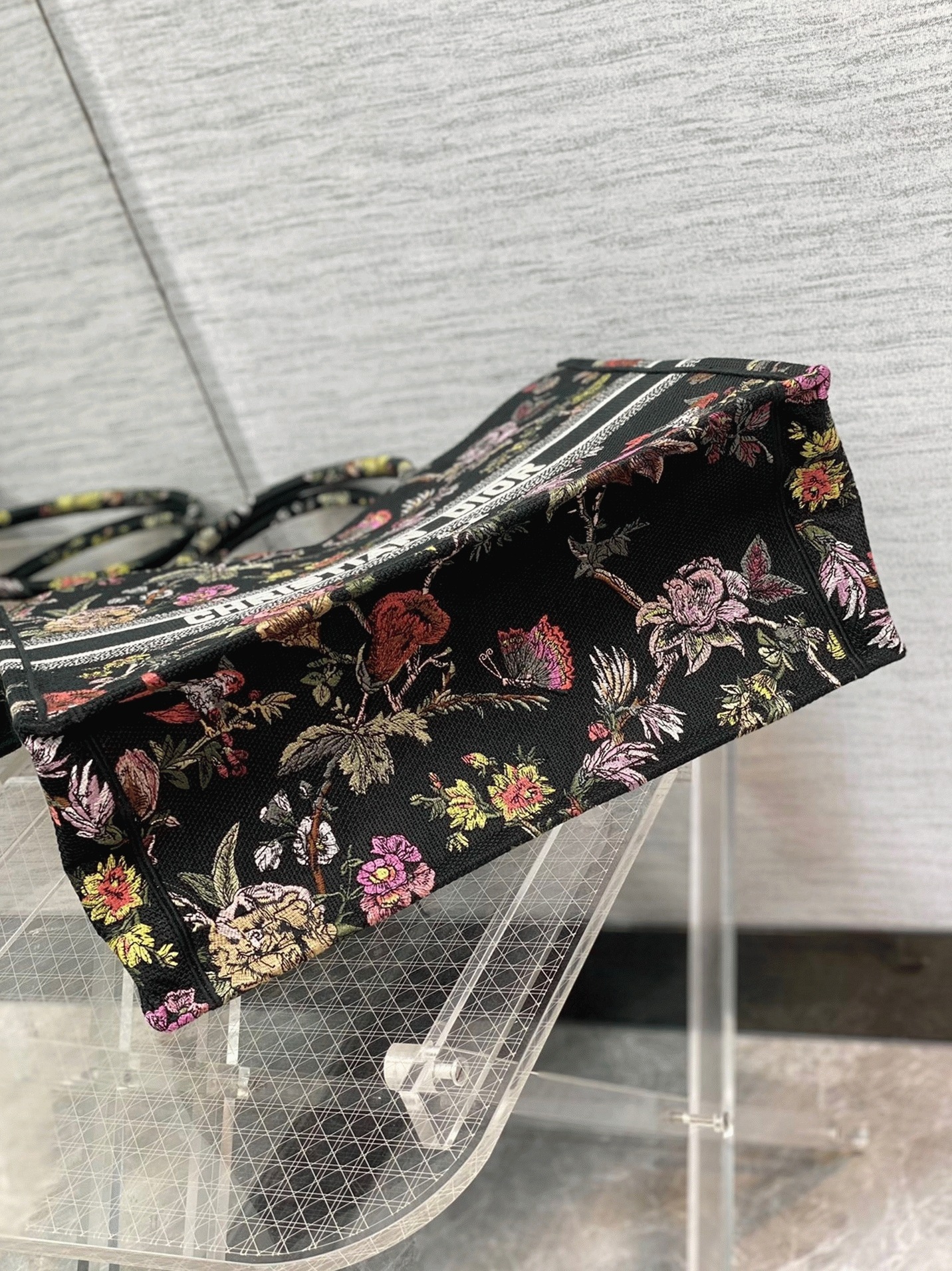 Dior Large Book Tote Bag Faux in Black Jardin Botanique Embroidery angle 2