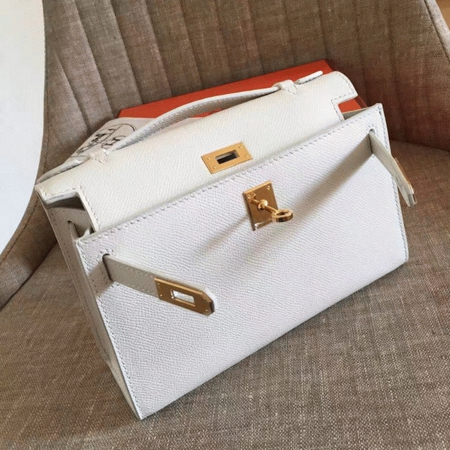 White Epsom Fake Hermes Kelly Pochette Clean Look Mini Bag angle 2