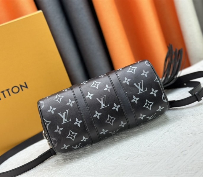 Louis Vuitton Brushed Monogram Keepall Bandouliere 25 City Bag In Black angle 5