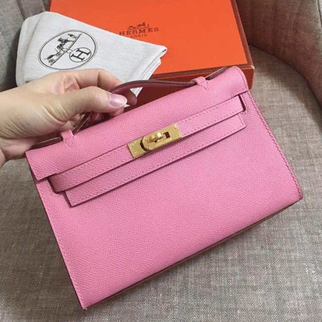 Pink Epsom Luxury Fake Hermes Kelly Pochette Feminine Look Bag