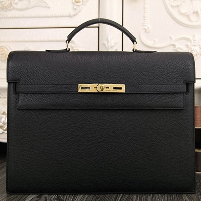 Black Calf Leather Replica Top Hermes Kelly Depeche 38cm Professional Briefcase