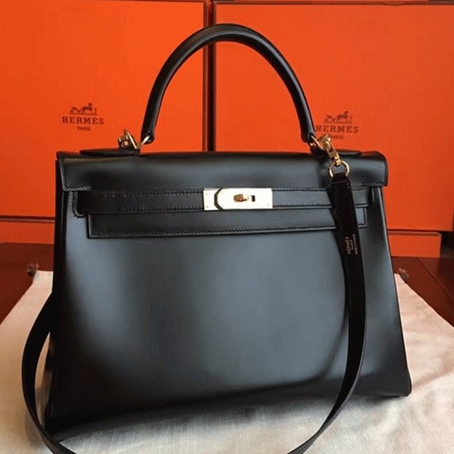 Black Box Replica Hermes Kelly Retourne 32cm Sophisticated Handbag