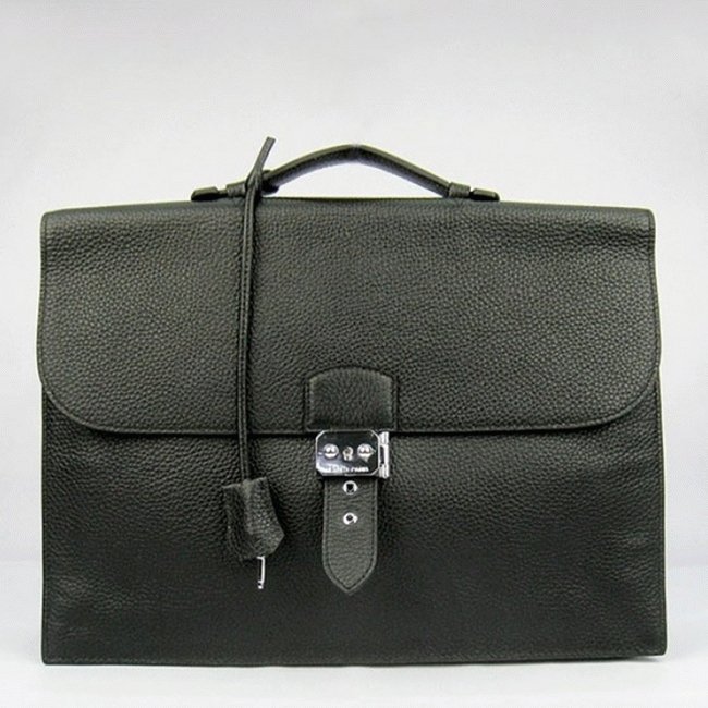 Black Calf Leather Replica Hermes Sac A Depeches 38cm Briefcase