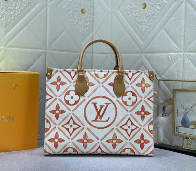 Louis Vuitton LV By The Pool Monogram Tiles Canvas Onthego MM Tote In Coral