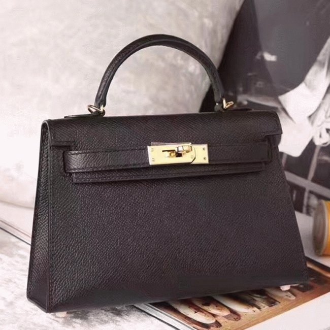 Black Epsom Knockoff Hermes Kelly 20cm Classic Handbag