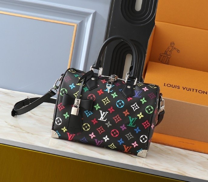 LV X TM Multicolored Speedy Bandouliere 25 In Black